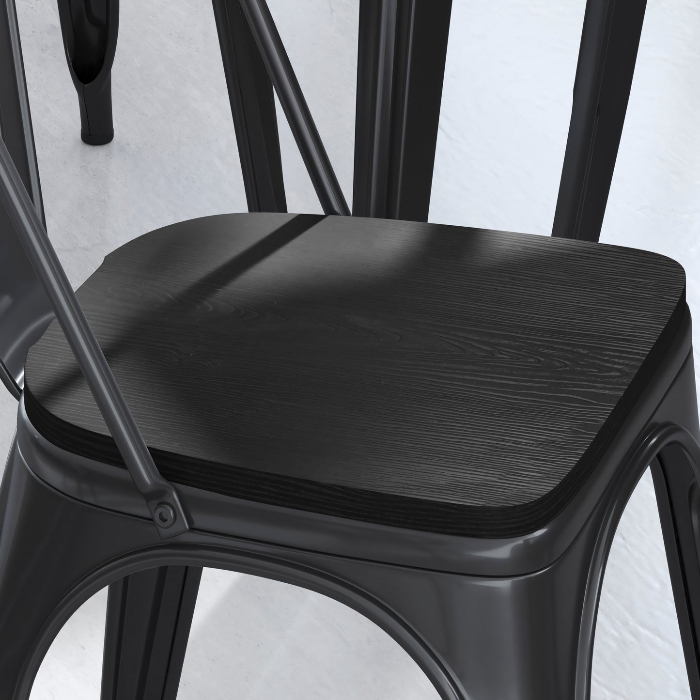 Perry Set of 4 Poly Resin Wood Seat with Rounded Edges for Colorful Metal Chairs and Stools in Black Black