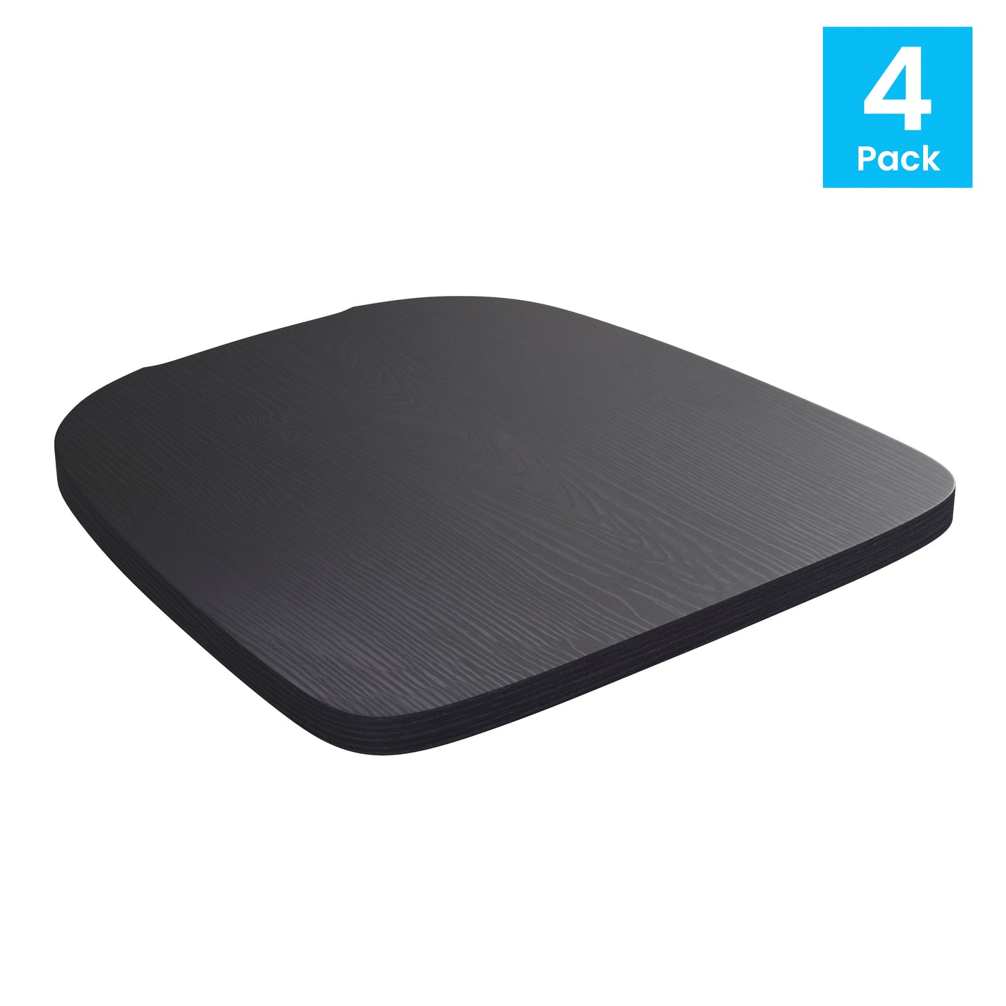 Perry Set of 4 Poly Resin Wood Seat with Rounded Edges for Colorful Metal Chairs and Stools in Black Black