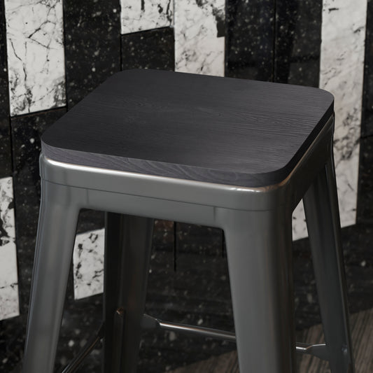 Perry Poly Resin Wood Square Seat with Rounded Edges for Colorful Metal Barstools in Black Black