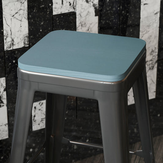 Perry Poly Resin Wood Square Seat with Rounded Edges for Colorful Metal Barstools in Teal-Blue Teal-Blue