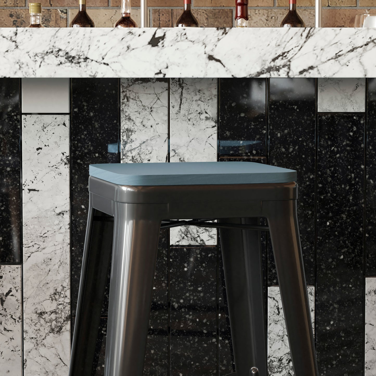 Perry Poly Resin Wood Square Seat with Rounded Edges for Colorful Metal Barstools in Teal-Blue Teal-Blue