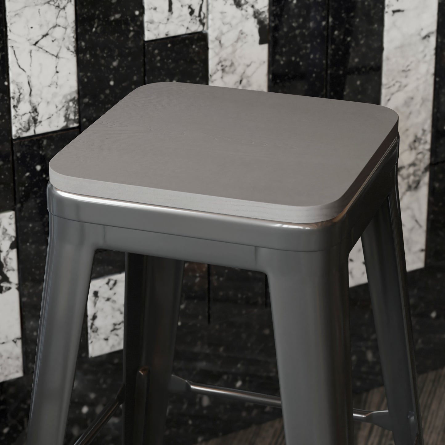 Perry Poly Resin Wood Square Seat with Rounded Edges for Colorful Metal Barstools in Gray Gray