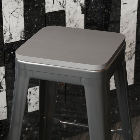 Perry Poly Resin Wood Square Seat with Rounded Edges for Colorful Metal Barstools in Gray Gray