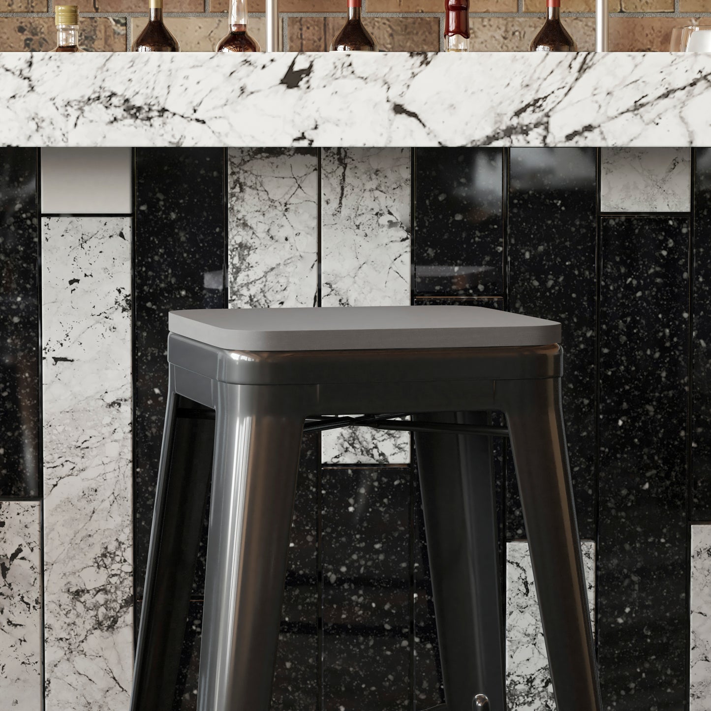 Perry Poly Resin Wood Square Seat with Rounded Edges for Colorful Metal Barstools in Gray Gray