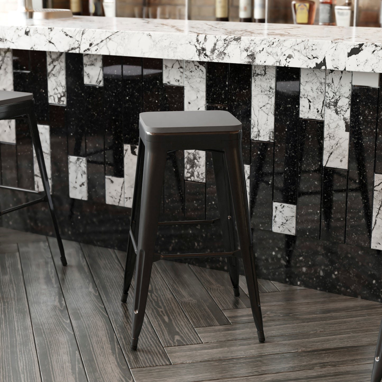 Perry Poly Resin Wood Square Seat with Rounded Edges for Colorful Metal Barstools in Gray Gray