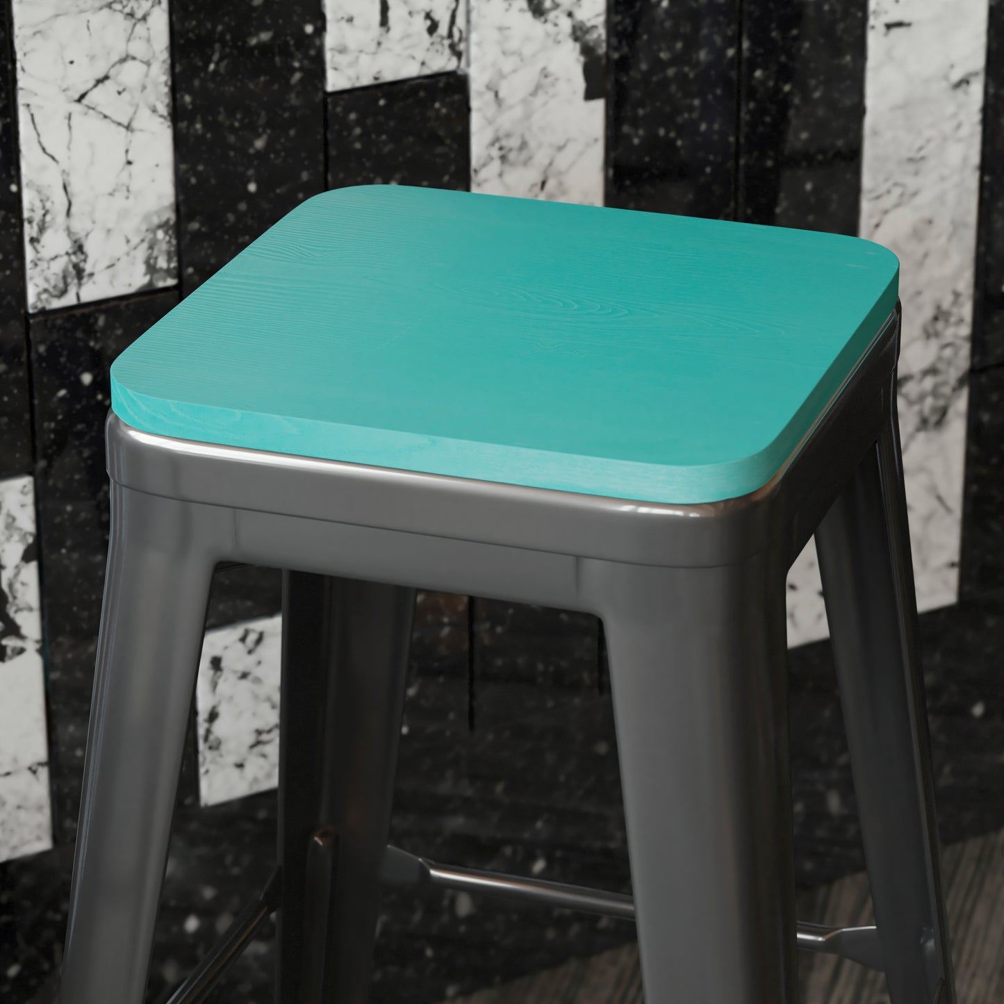 Perry Poly Resin Wood Square Seat with Rounded Edges for Colorful Metal Barstools in Mint Mint