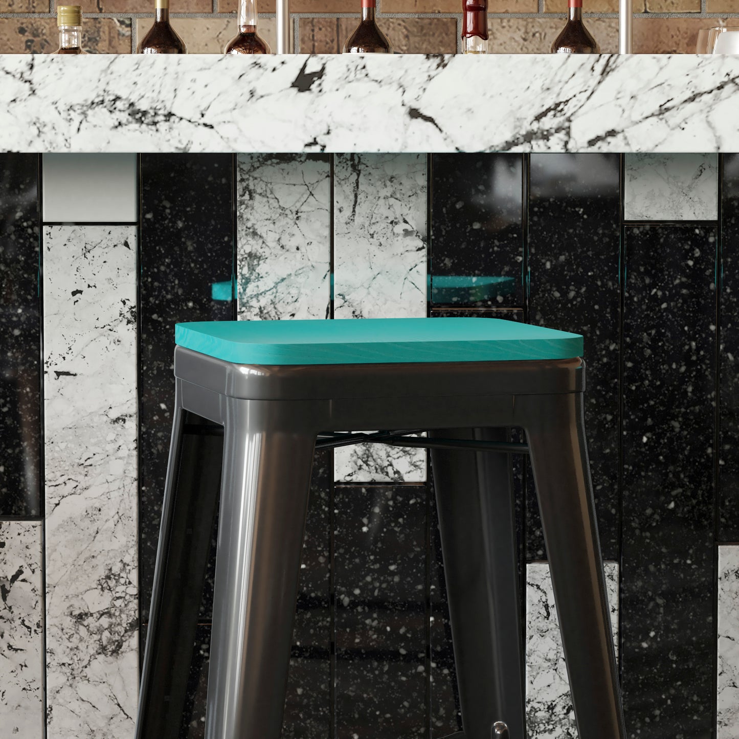 Perry Poly Resin Wood Square Seat with Rounded Edges for Colorful Metal Barstools in Mint Mint