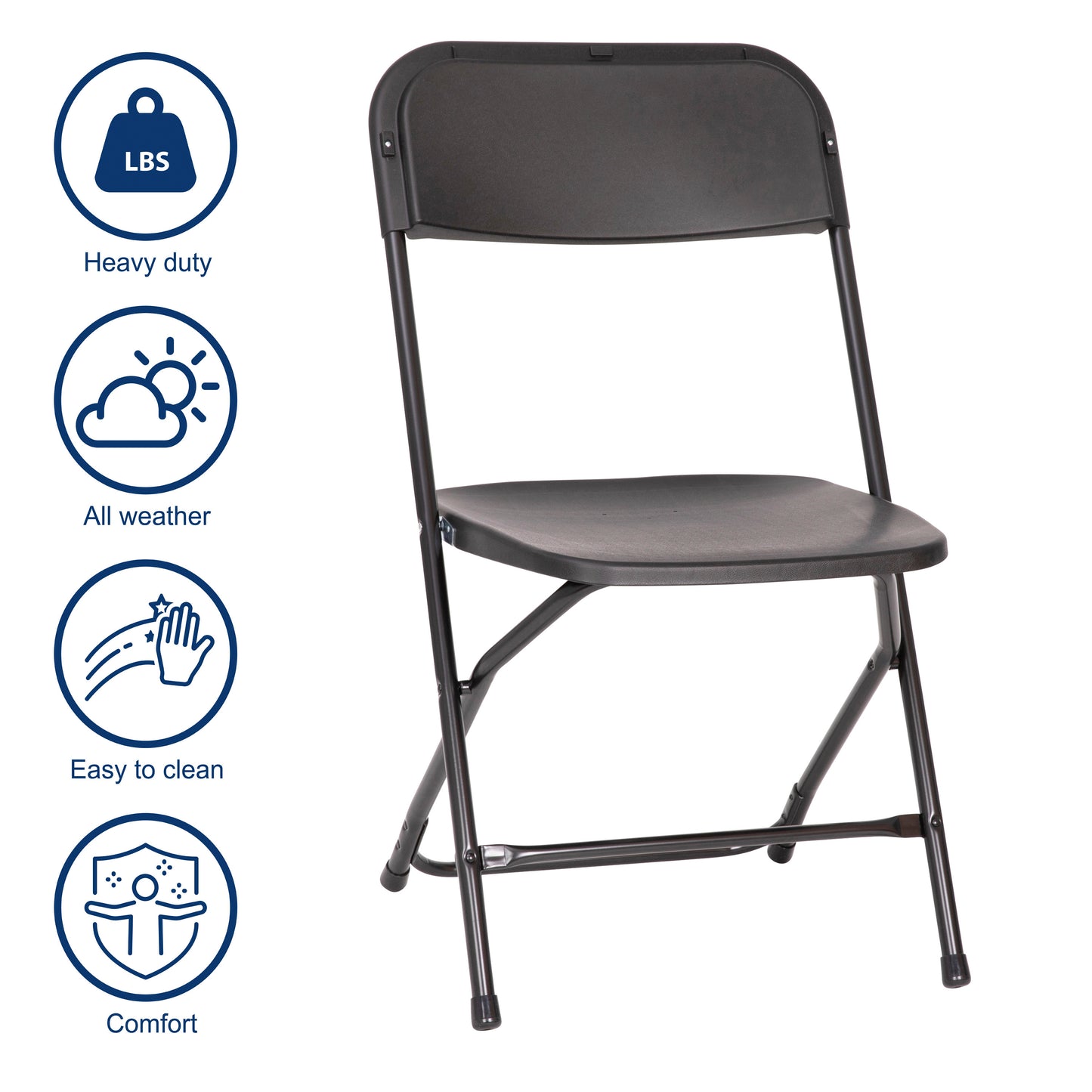 Hercules Big and Tall Commercial Folding Chair - Extra Wide 650LB. Capacity - Durable Plastic - Black, 4-Pack Black