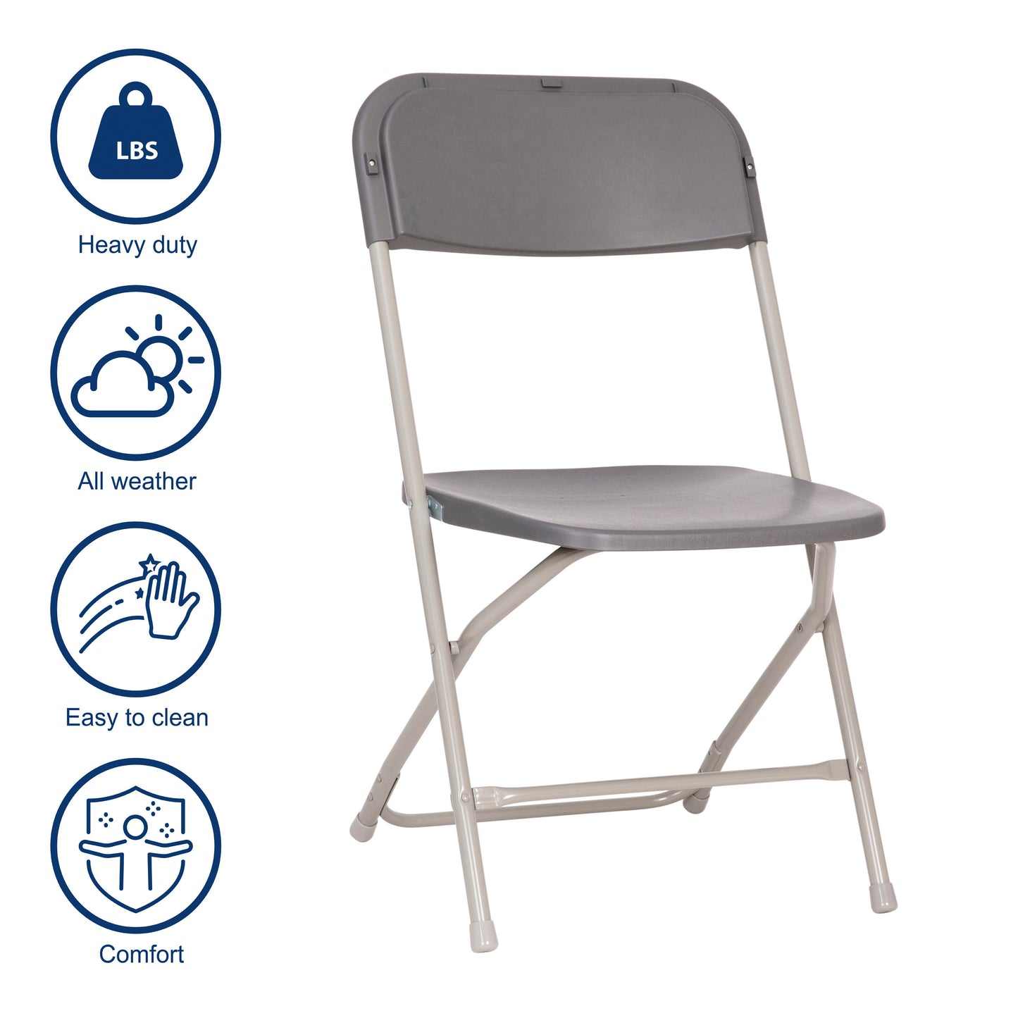 Hercules Big and Tall Commercial Folding Chair - Extra Wide 650LB. Capacity - Durable Plastic - Gray, 4-Pack Gray