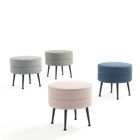 Manhattan Comfort Bailey Mid-Century Modern Woven Polyester Blend Upholstered Ottoman in Multicolor with Black Feet - Set of 4 4-OT003-BK