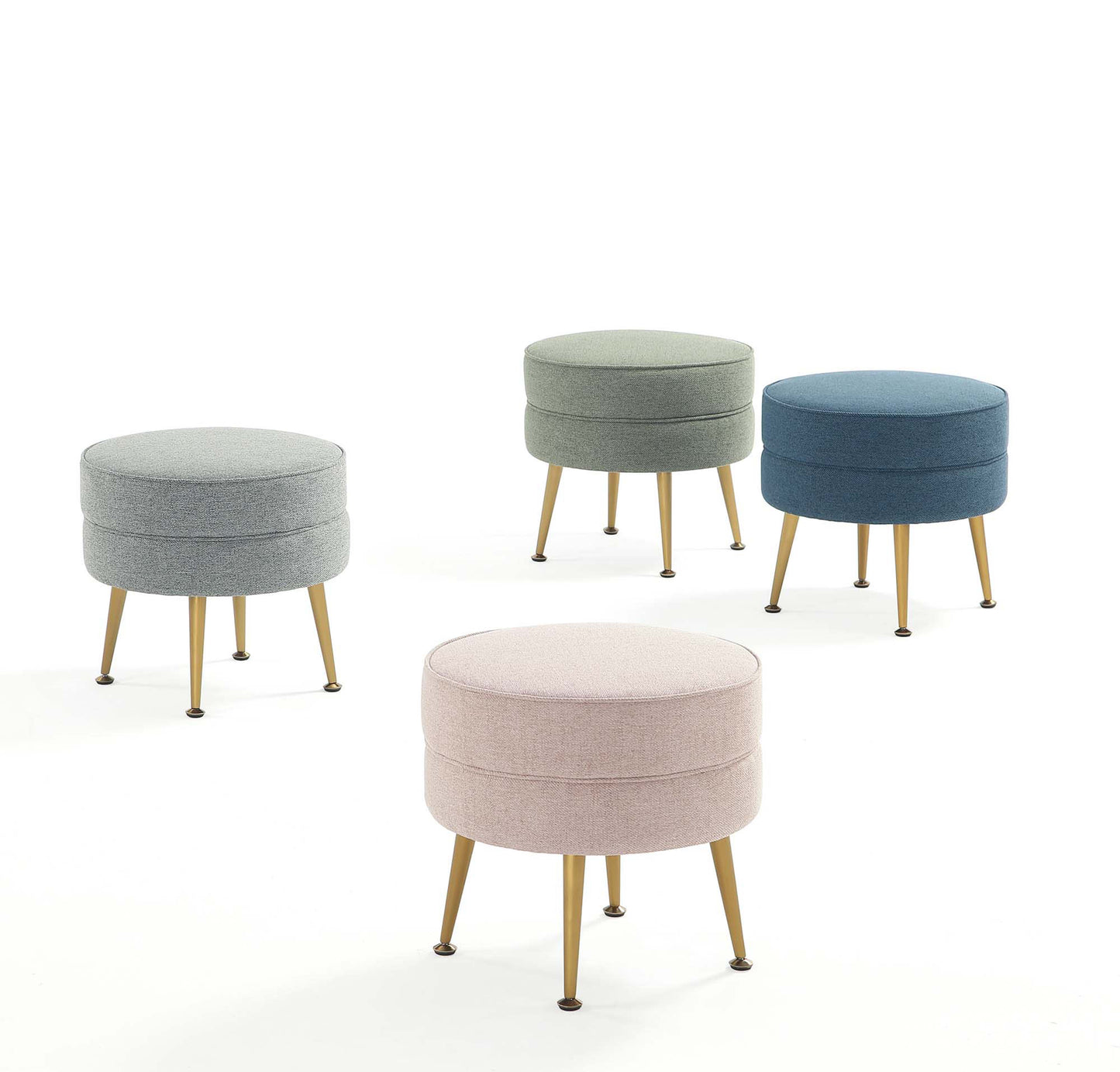 Manhattan Comfort Bailey Mid-Century Modern Woven Polyester Blend Upholstered Ottoman in Multicolor with Gold Feet - Set of 4 4-OT003-GD