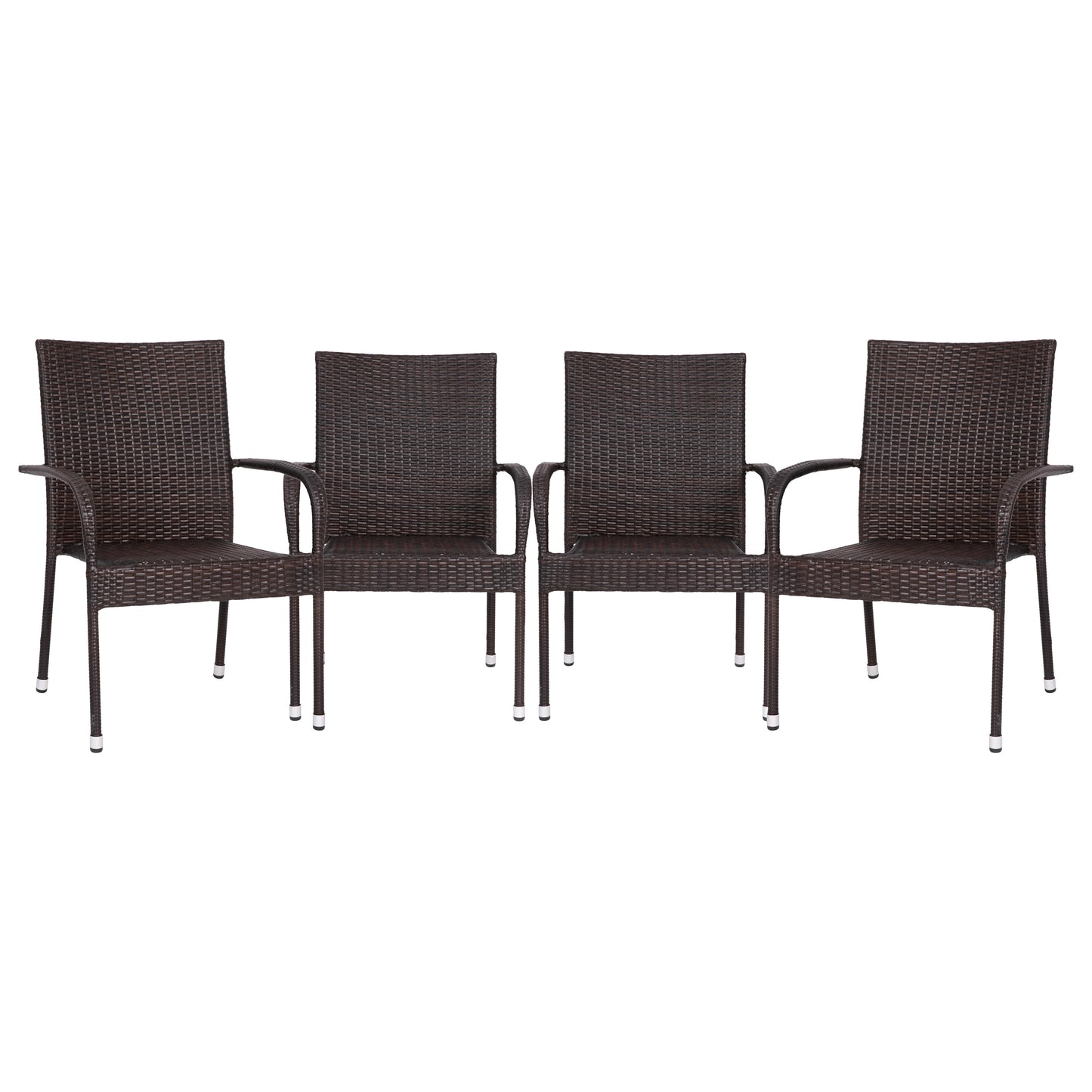 Maxim Set of 4 Stackable Indoor/Outdoor Wicker Dining Chairs with Arms - Fade & Weather-Resistant Steel Frames - Espresso Espresso