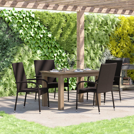 Maxim Set of 4 Stackable Indoor/Outdoor Wicker Dining Chairs with Arms - Fade & Weather-Resistant Steel Frames - Espresso Espresso 4-TW-3WBE073-ESP-GG