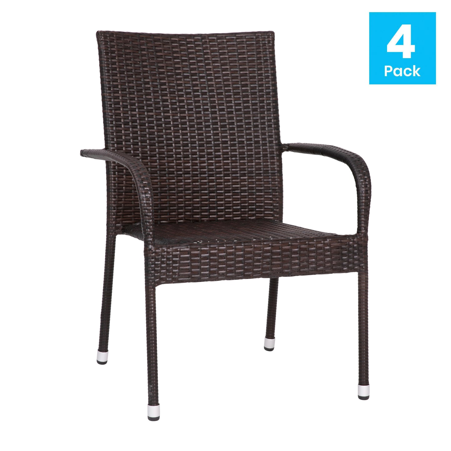 Maxim Set of 4 Stackable Indoor/Outdoor Wicker Dining Chairs with Arms - Fade & Weather-Resistant Steel Frames - Espresso Espresso