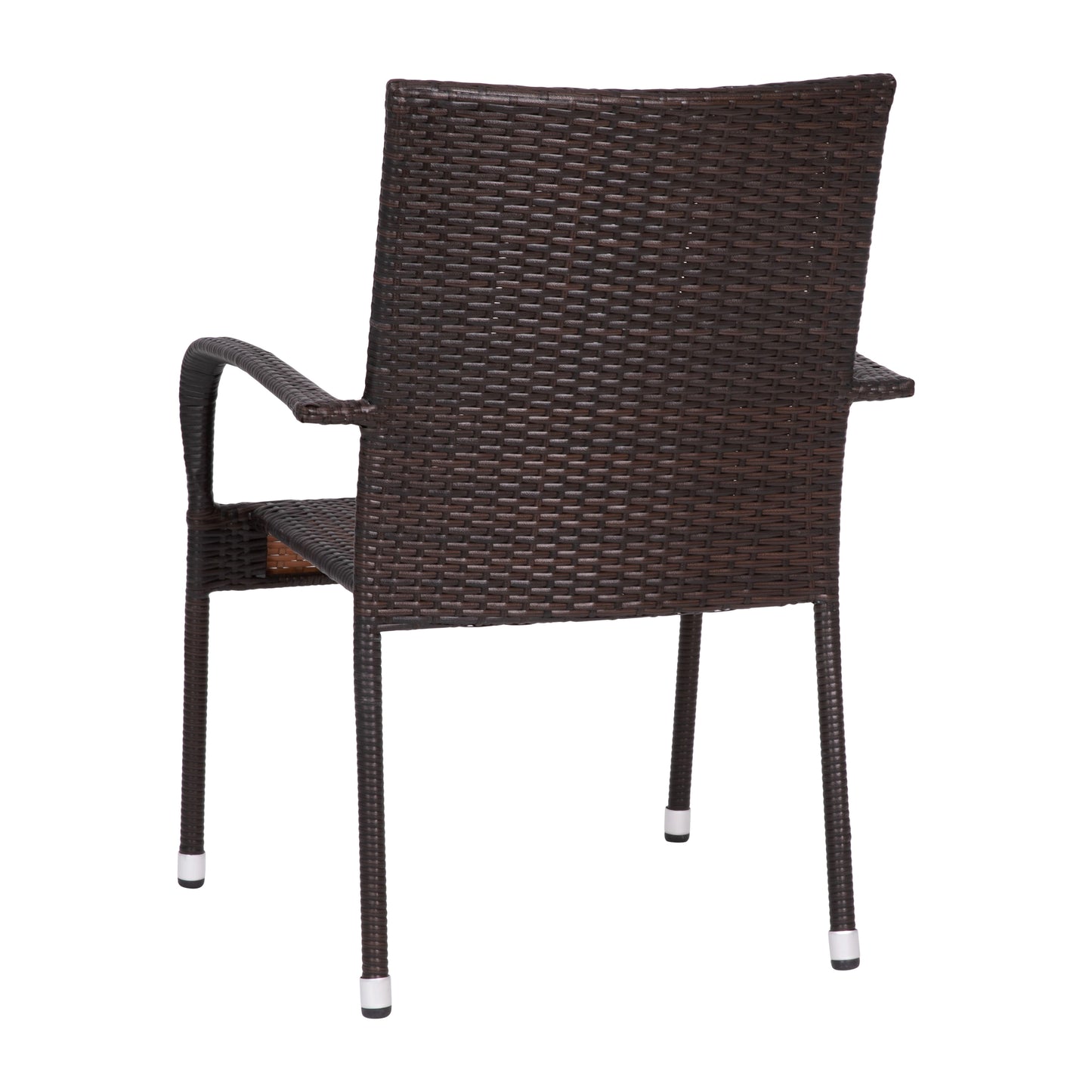 Maxim Set of 4 Stackable Indoor/Outdoor Wicker Dining Chairs with Arms - Fade & Weather-Resistant Steel Frames - Espresso Espresso