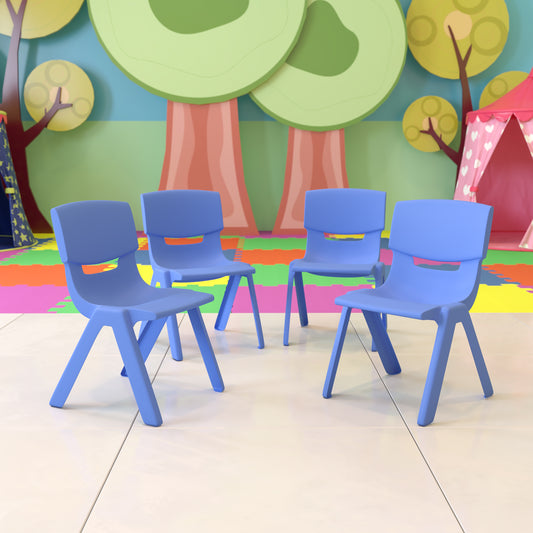 Whitney 4 Pack Blue Plastic Stackable School Chair with 12'' Seat Height Blue 4-YU-YCX4-001-BLUE-GG