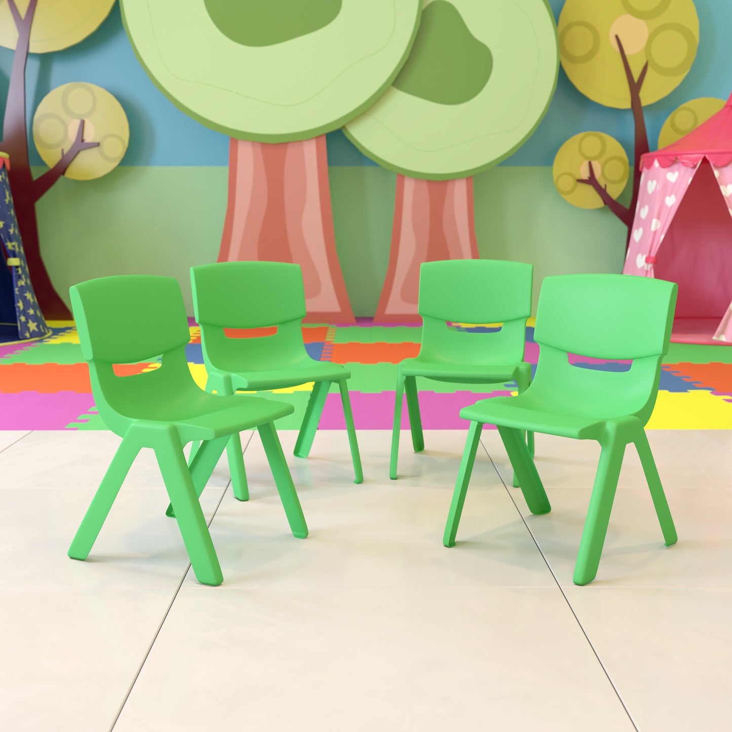 Whitney 4 Pack Green Plastic Stackable School Chair with 12'' Seat Height Green
