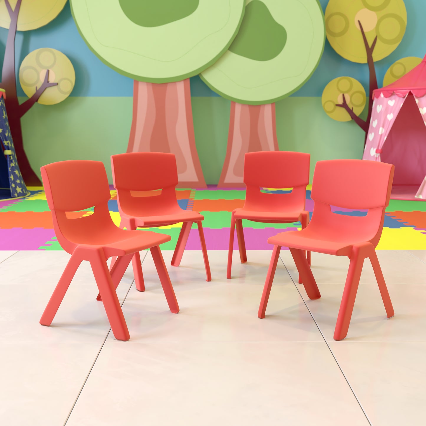 Whitney 4 Pack Red Plastic Stackable School Chair with 12'' Seat Height Red