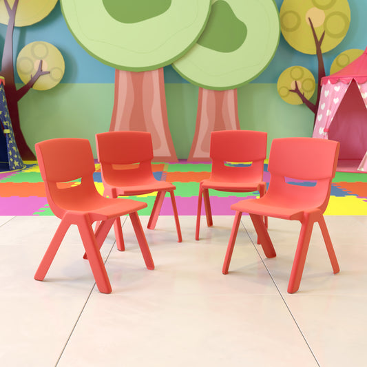 Whitney 4 Pack Red Plastic Stackable School Chair with 12'' Seat Height Red 4-YU-YCX4-001-RED-GG