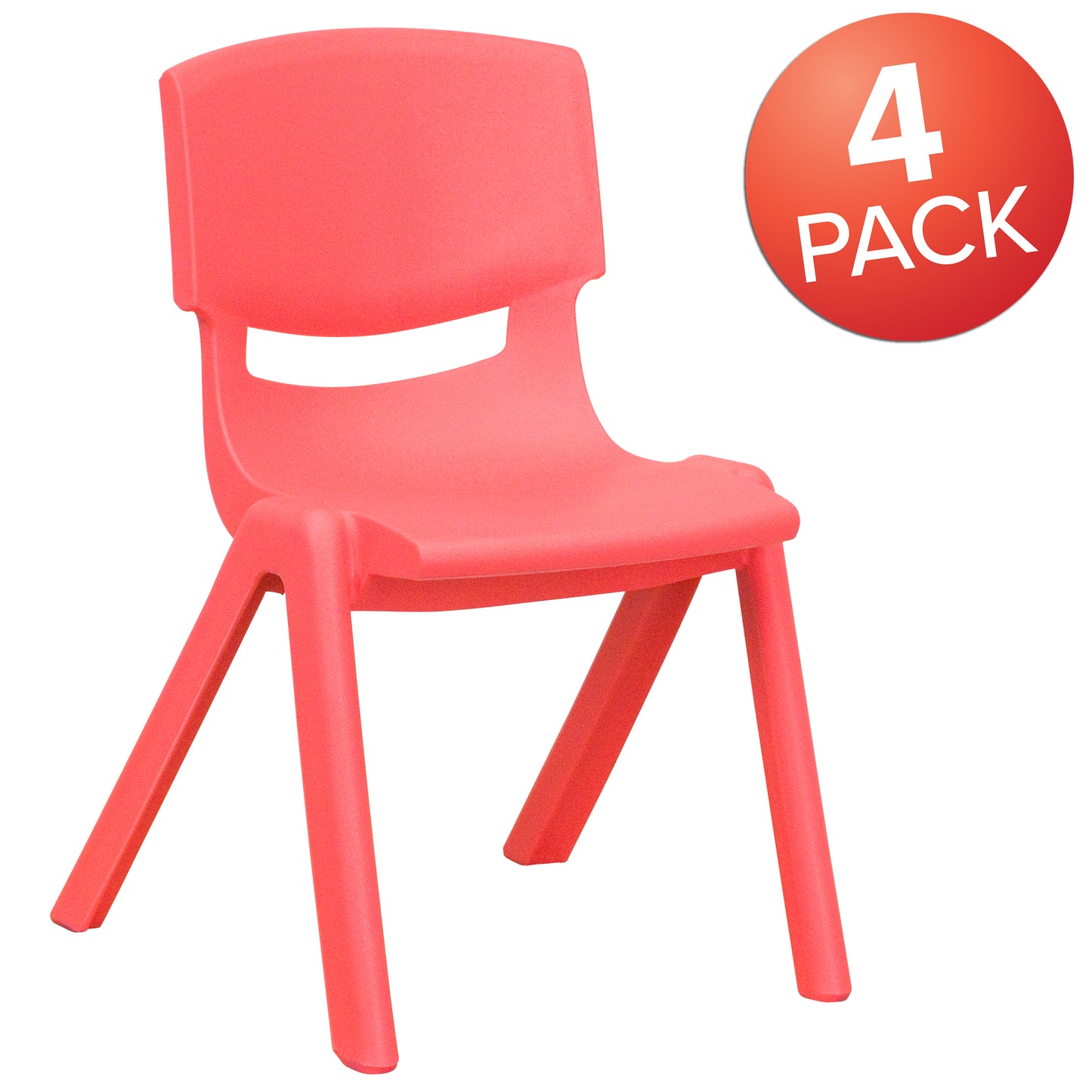 Whitney 4 Pack Red Plastic Stackable School Chair with 12'' Seat Height Red