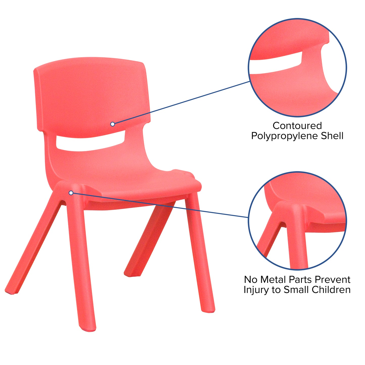 Whitney 4 Pack Red Plastic Stackable School Chair with 12'' Seat Height Red