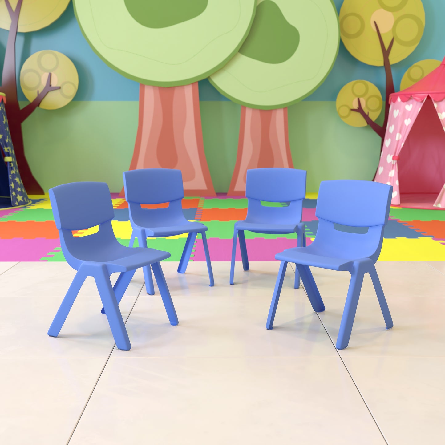 Whitney 4 Pack Blue Plastic Stackable School Chair with 10.5'' Seat Height Blue