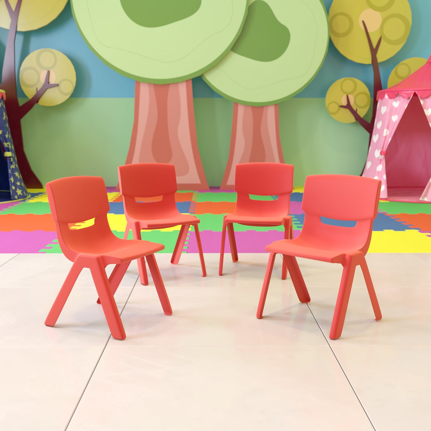 Whitney 4 Pack Red Plastic Stackable School Chair with 10.5'' Seat Height Red