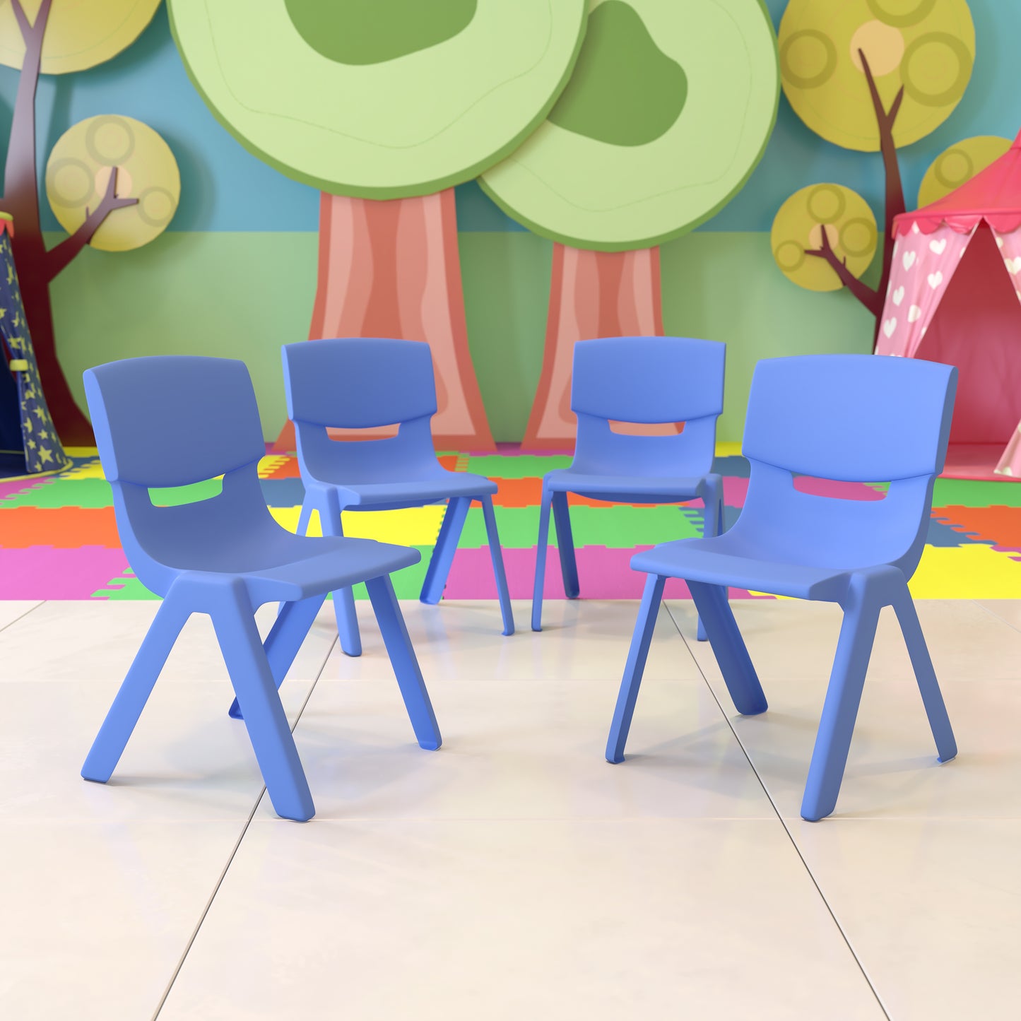Whitney 4 Pack Blue Plastic Stackable School Chair with 13.25'' Seat Height Blue