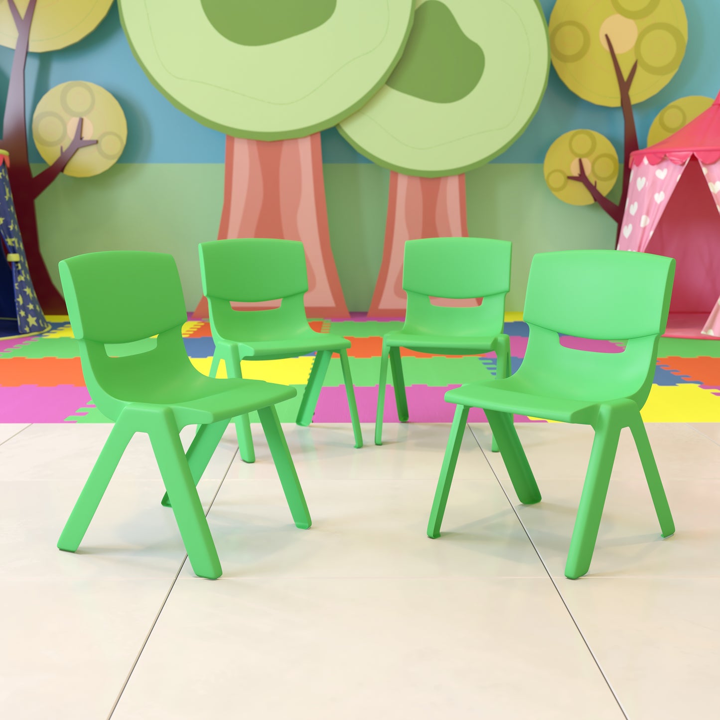 Whitney 4 Pack Green Plastic Stackable School Chair with 13.25'' Seat Height Green
