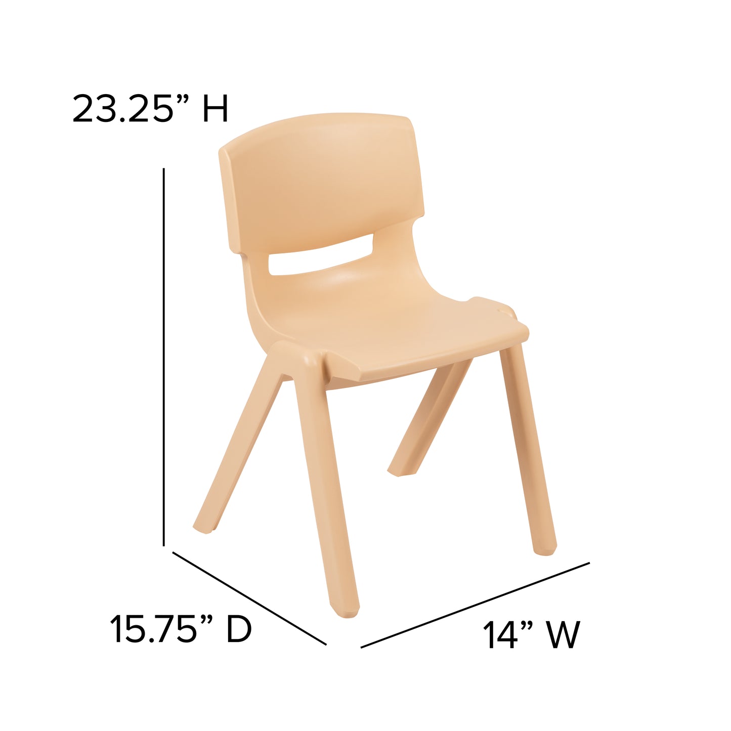 Whitney 4 Pack Natural Plastic Stackable School Chair with 13.25" Seat Height Natural