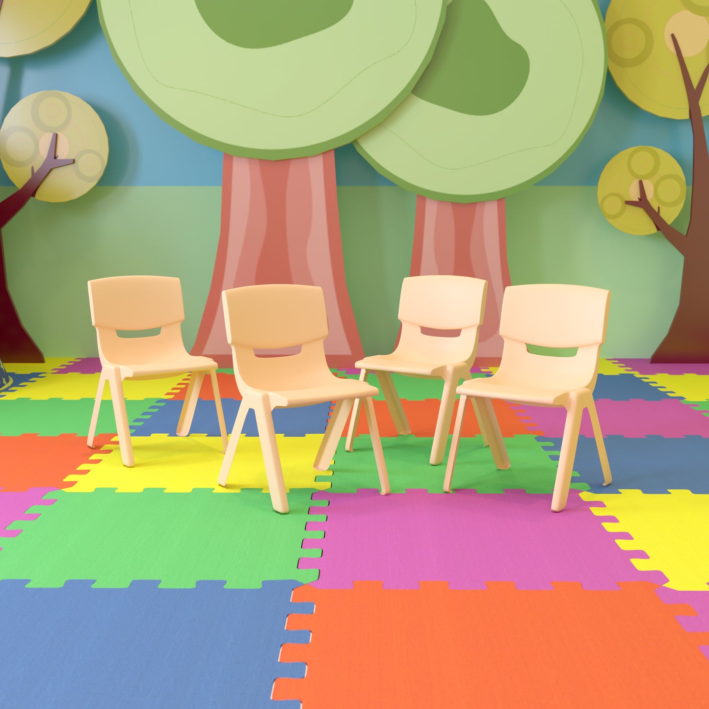 Whitney 4 Pack Natural Plastic Stackable School Chair with 13.25" Seat Height Natural