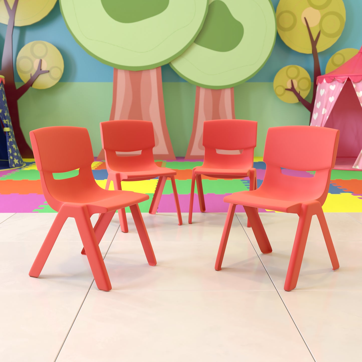 Whitney 4 Pack Red Plastic Stackable School Chair with 13.25'' Seat Height Red