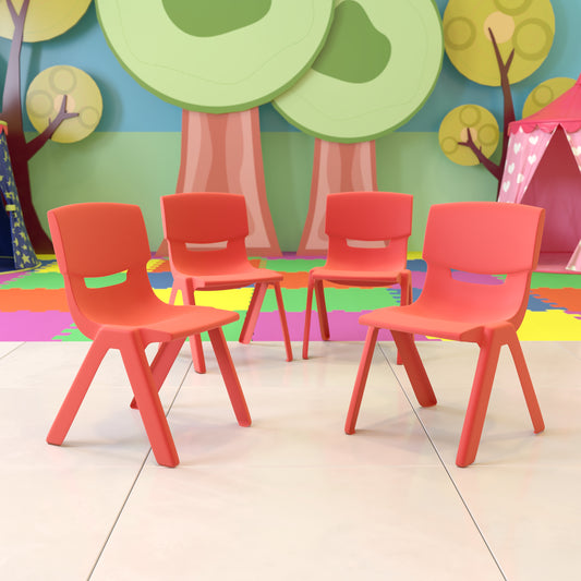 Whitney 4 Pack Red Plastic Stackable School Chair with 13.25'' Seat Height Red 4-YU-YCX4-004-RED-GG