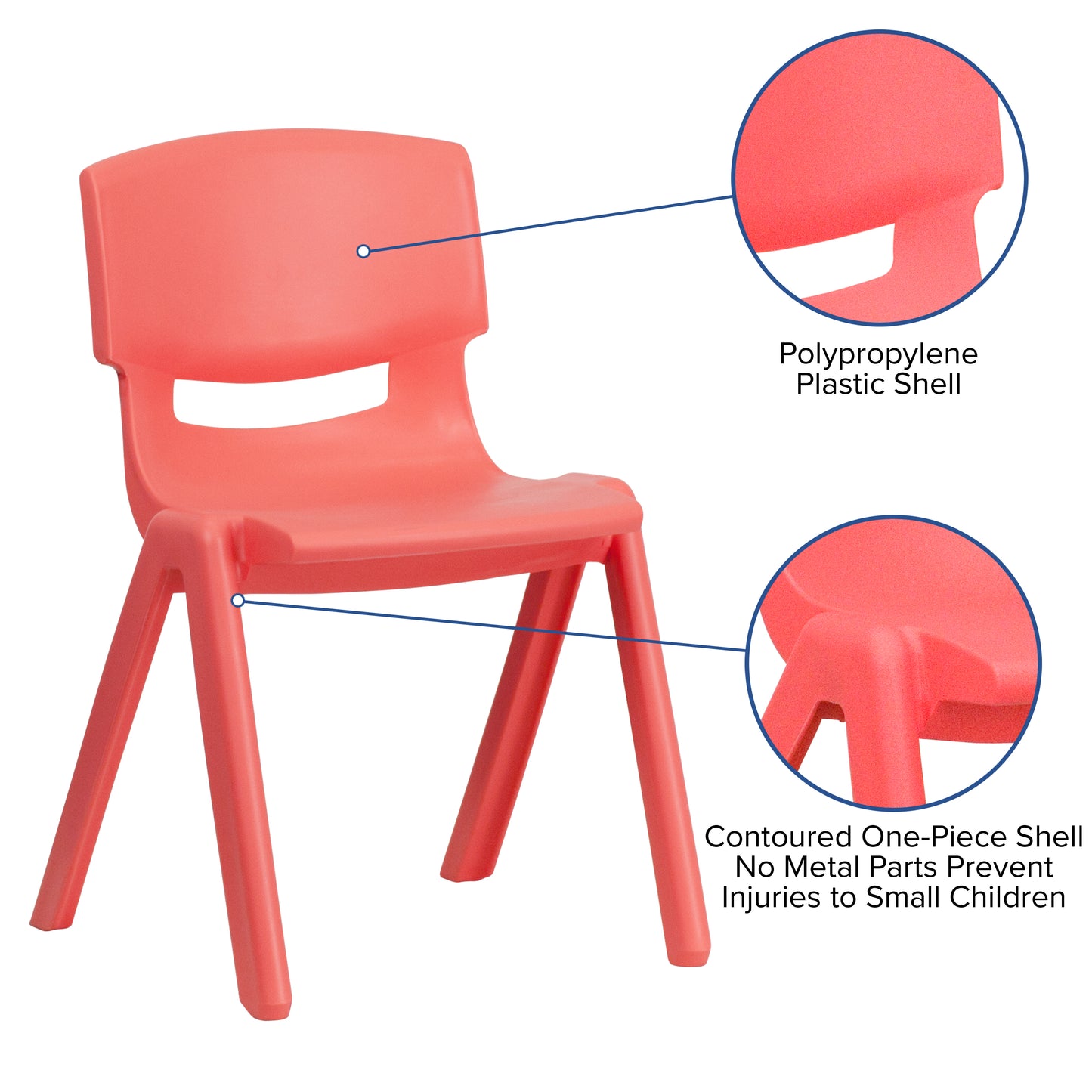 Whitney 4 Pack Red Plastic Stackable School Chair with 13.25'' Seat Height Red