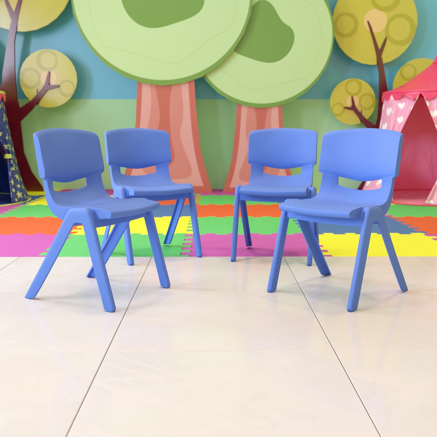 Whitney 4 Pack Blue Plastic Stackable School Chair with 15.5'' Seat Height Blue