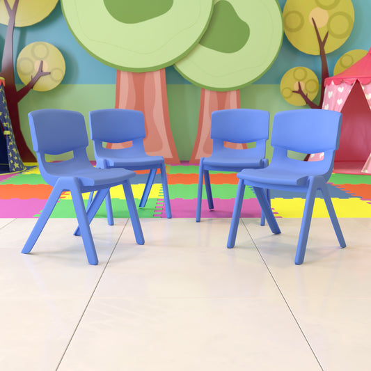 Whitney 4 Pack Blue Plastic Stackable School Chair with 15.5'' Seat Height Blue 4-YU-YCX4-005-BLUE-GG