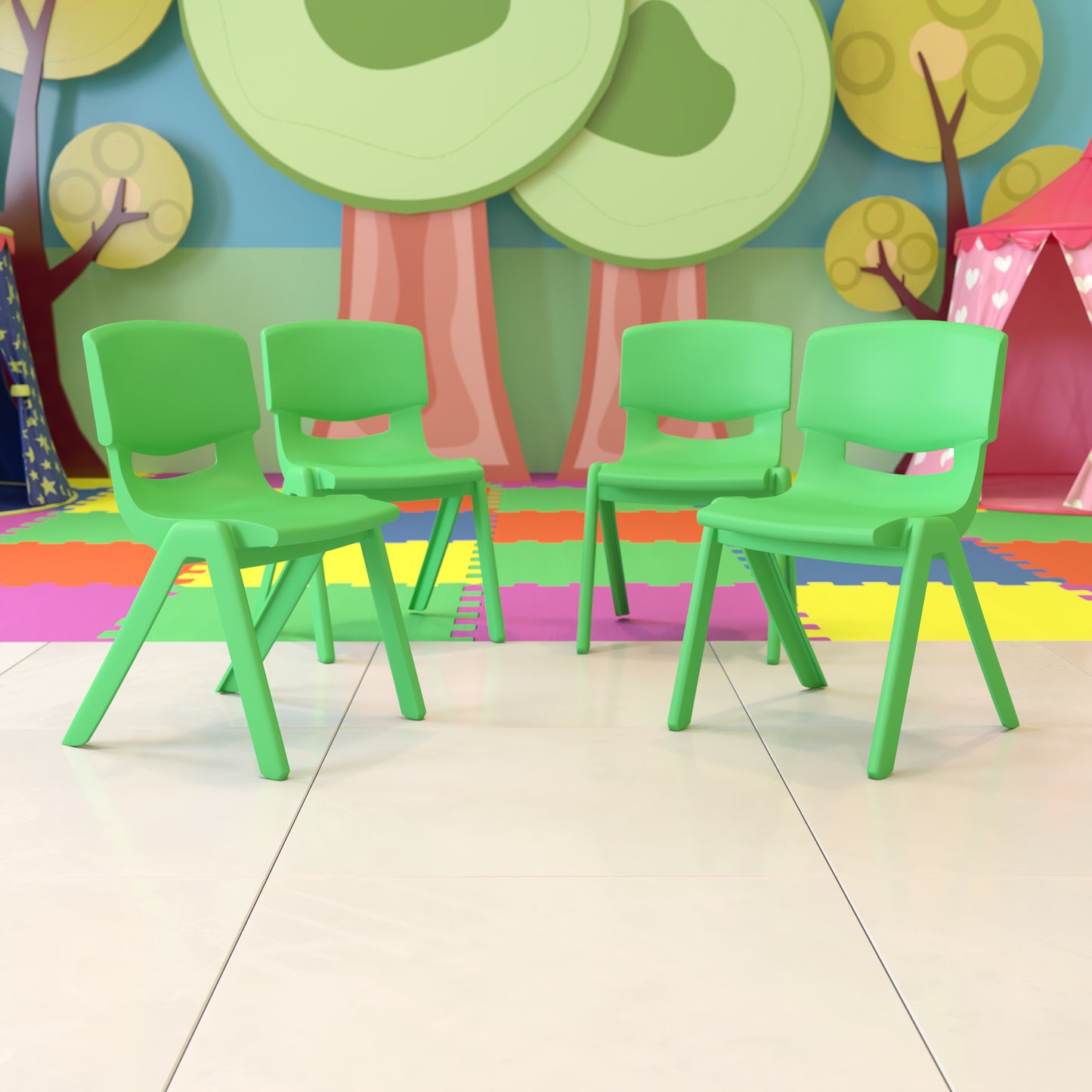 Whitney 4 Pack Green Plastic Stackable School Chair with 15.5'' Seat Height Green