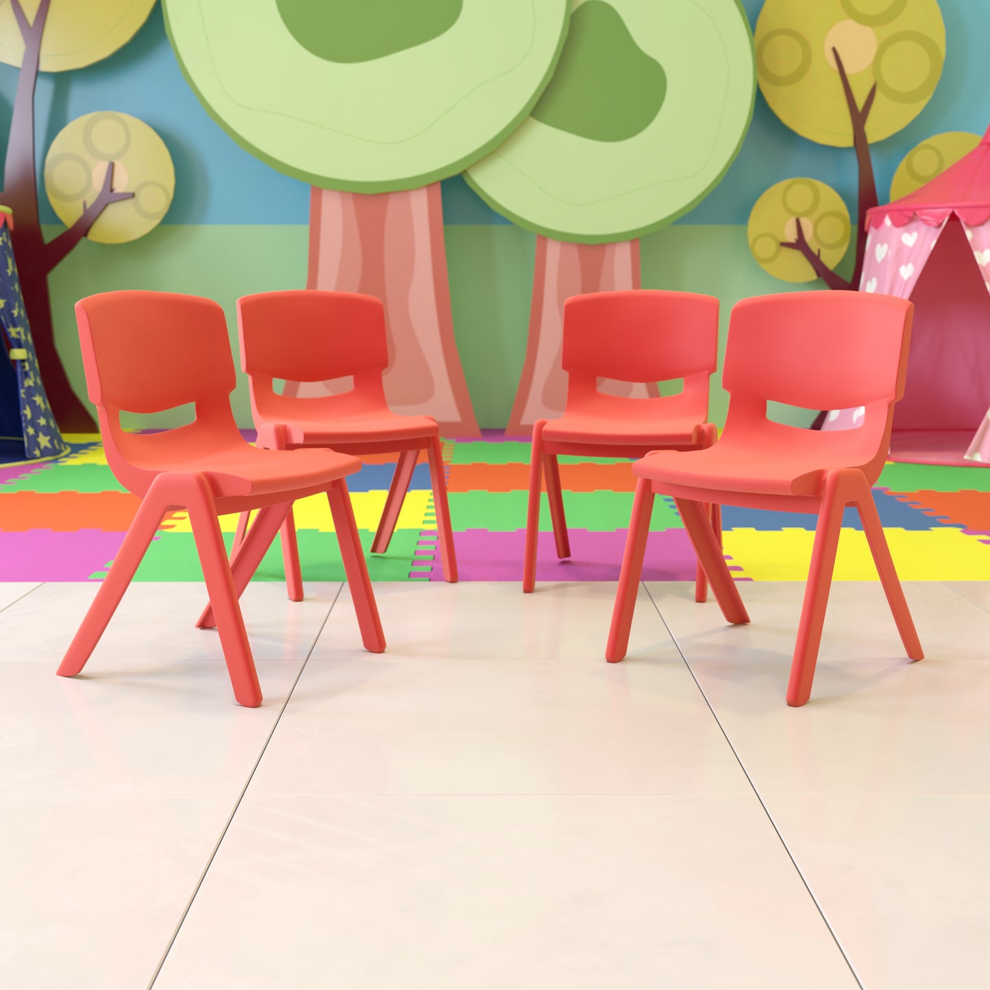 Whitney 4 Pack Red Plastic Stackable School Chair with 15.5'' Seat Height Red