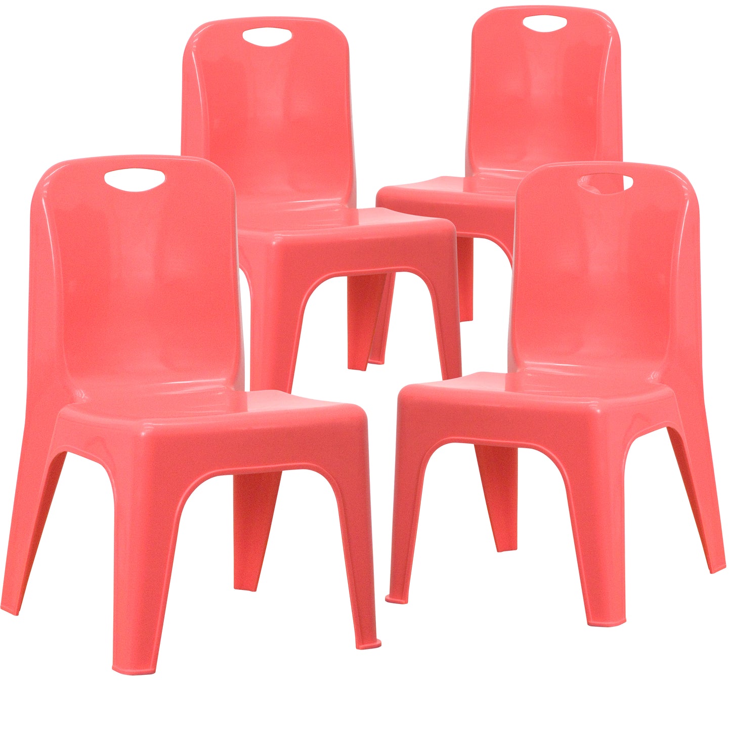 Whitney 4 Pack Red Plastic Stackable School Chair with Carrying Handle and 11'' Seat Height Red
