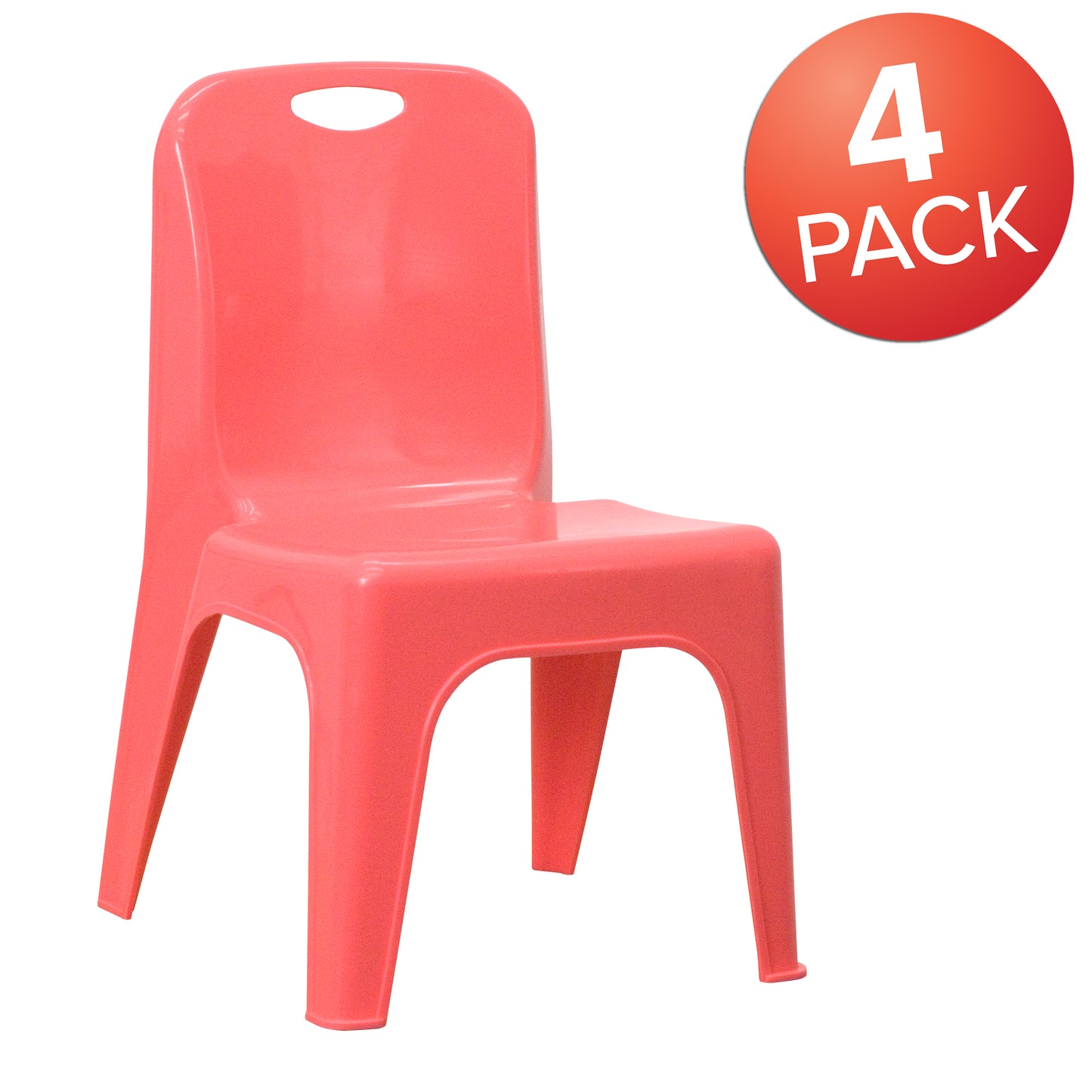 Whitney 4 Pack Red Plastic Stackable School Chair with Carrying Handle and 11'' Seat Height Red