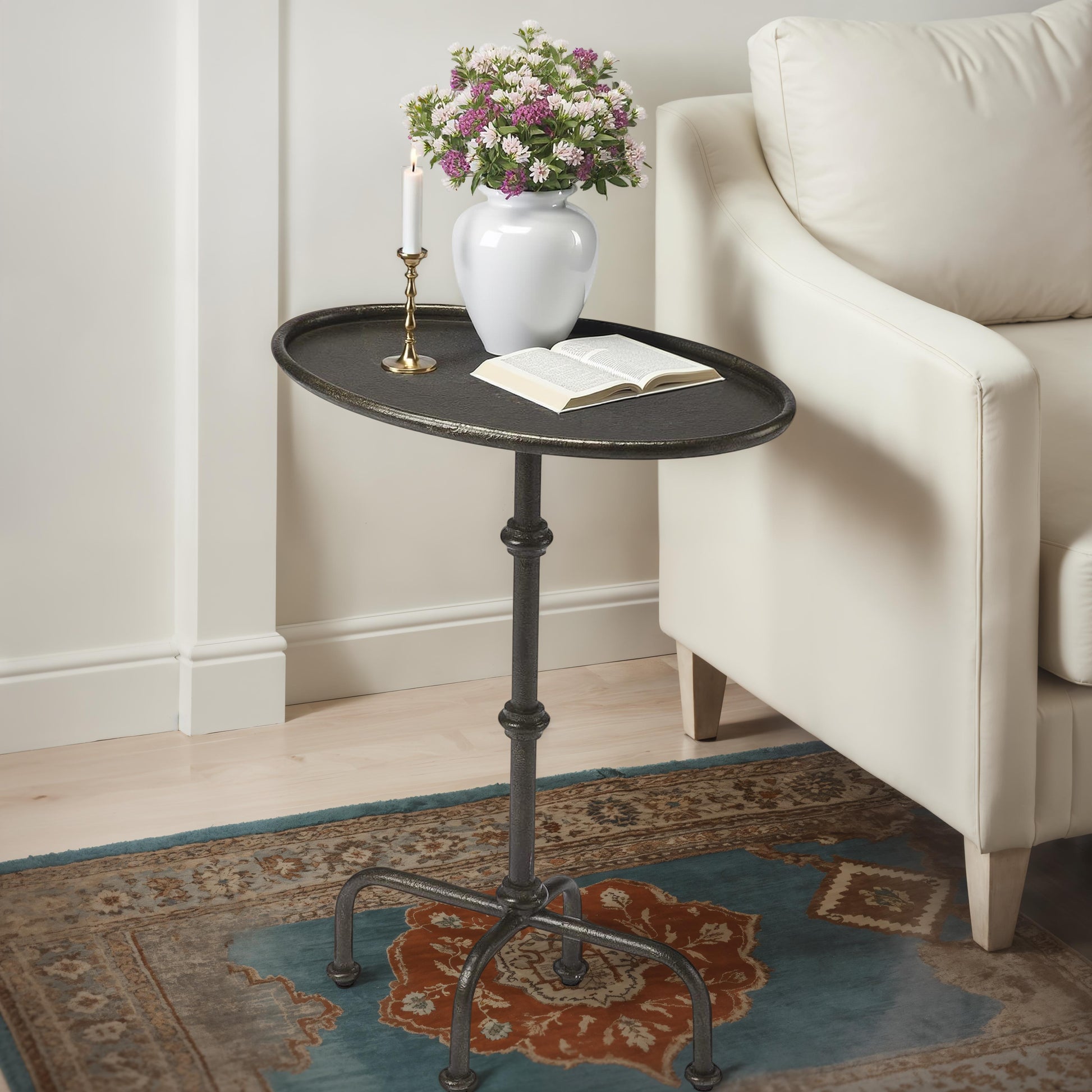 Butler Specialty Company Kira Indoor 19.75 in. W Oval Metal Pedestal Table, Gray