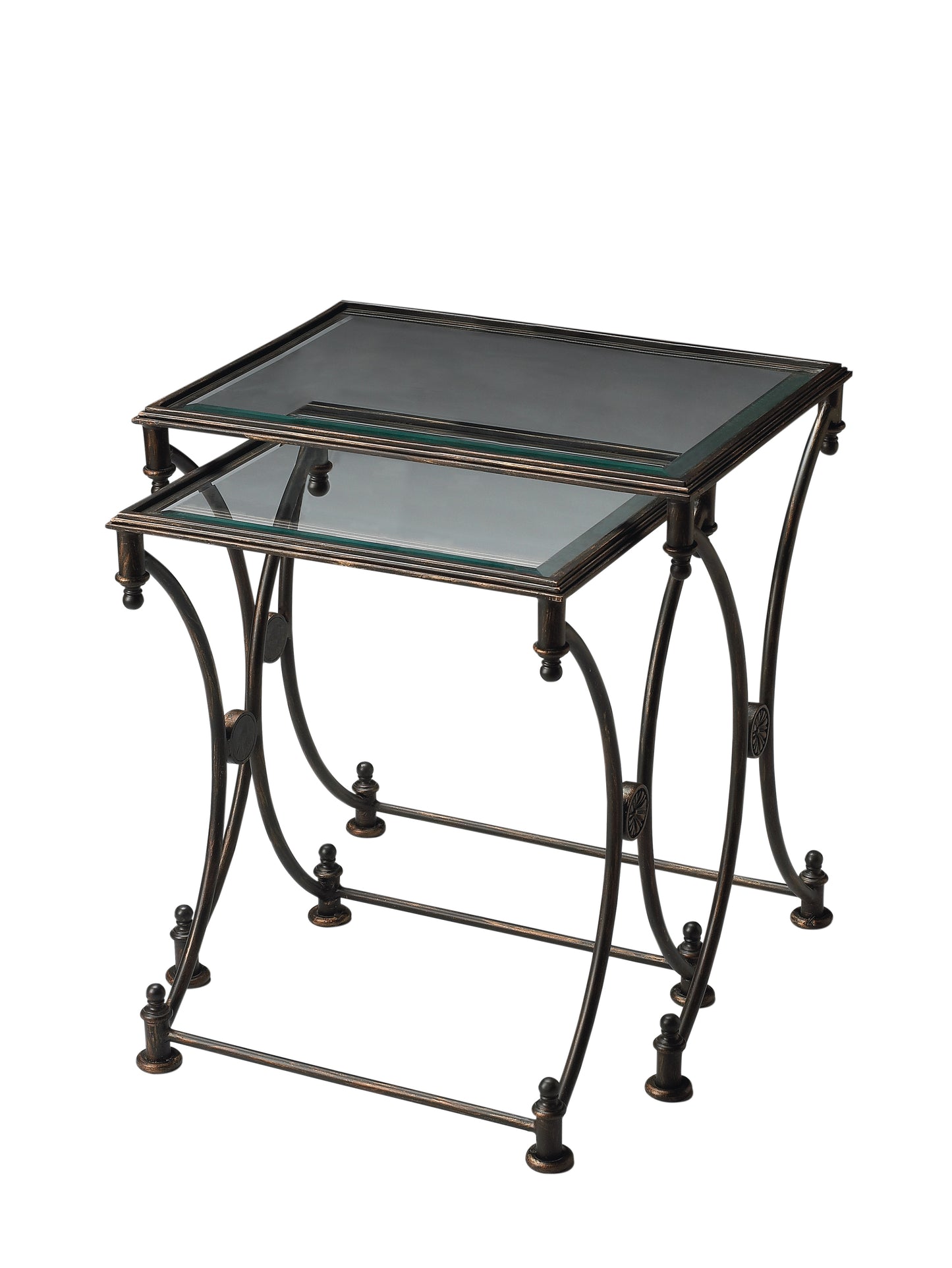 Butler Specialty Company Beverly Rectangular Glass and Metal Set of 2 Nesting Tables, Black