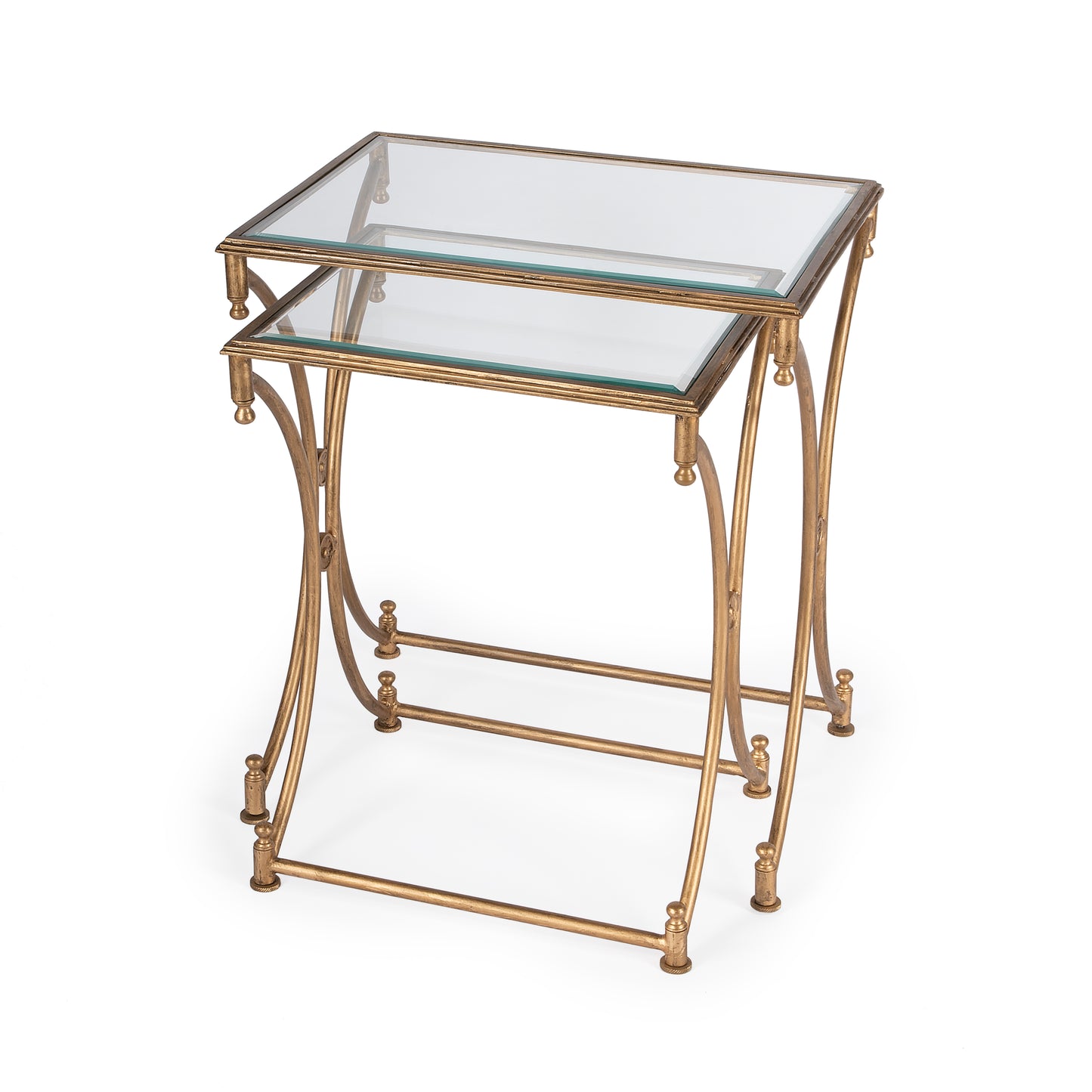 Butler Specialty Company Beverly Rectangular Glass and Metal Set of 2 Nesting Tables, Gold