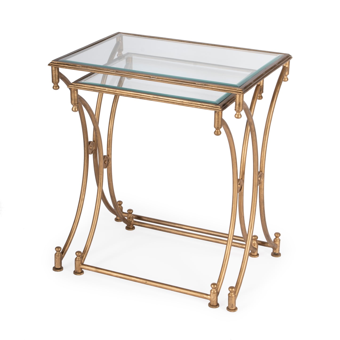 Butler Specialty Company Beverly Rectangular Glass and Metal Set of 2 Nesting Tables, Gold