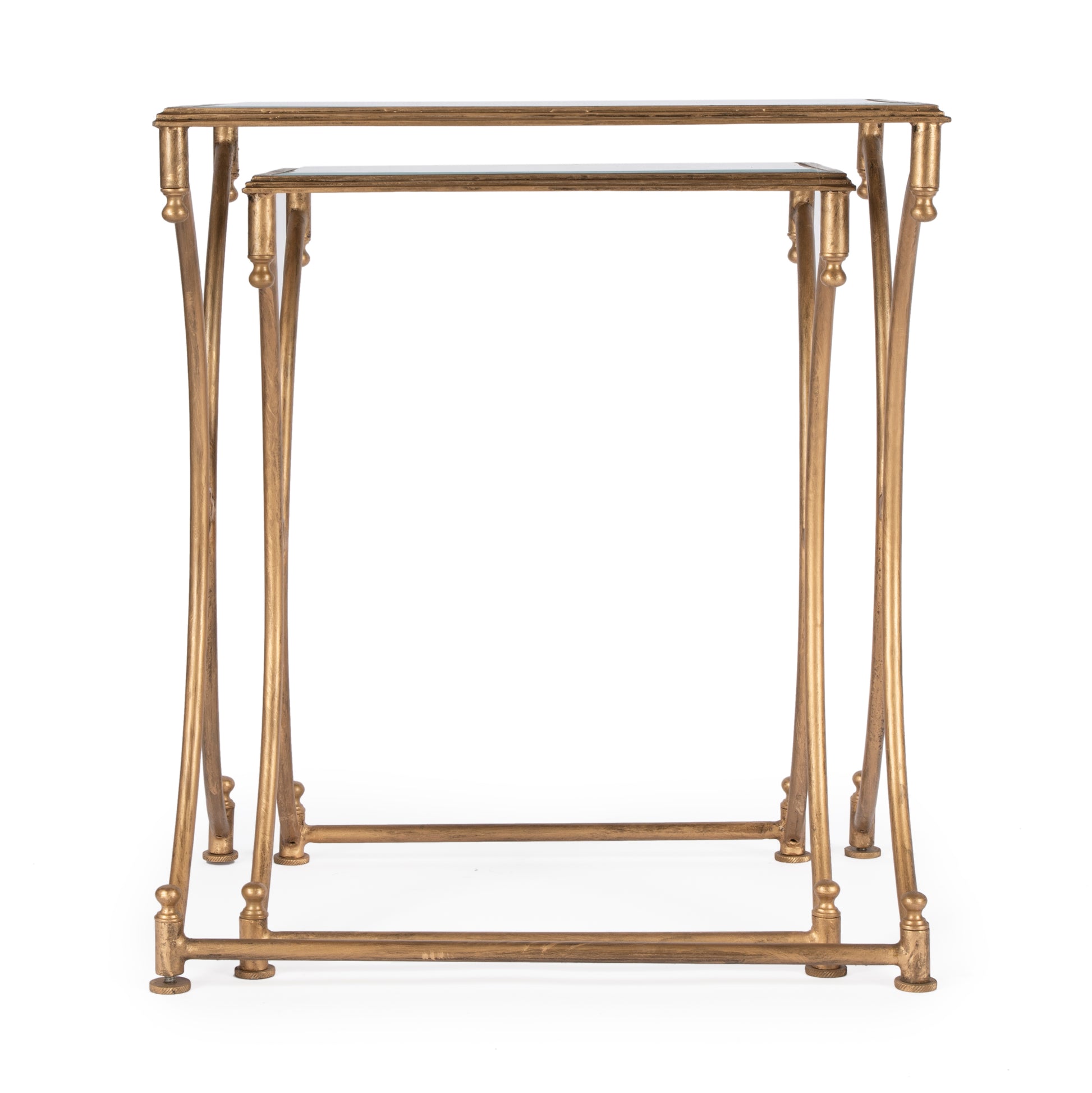 Butler Specialty Company Beverly Rectangular Glass and Metal Set of 2 Nesting Tables, Gold