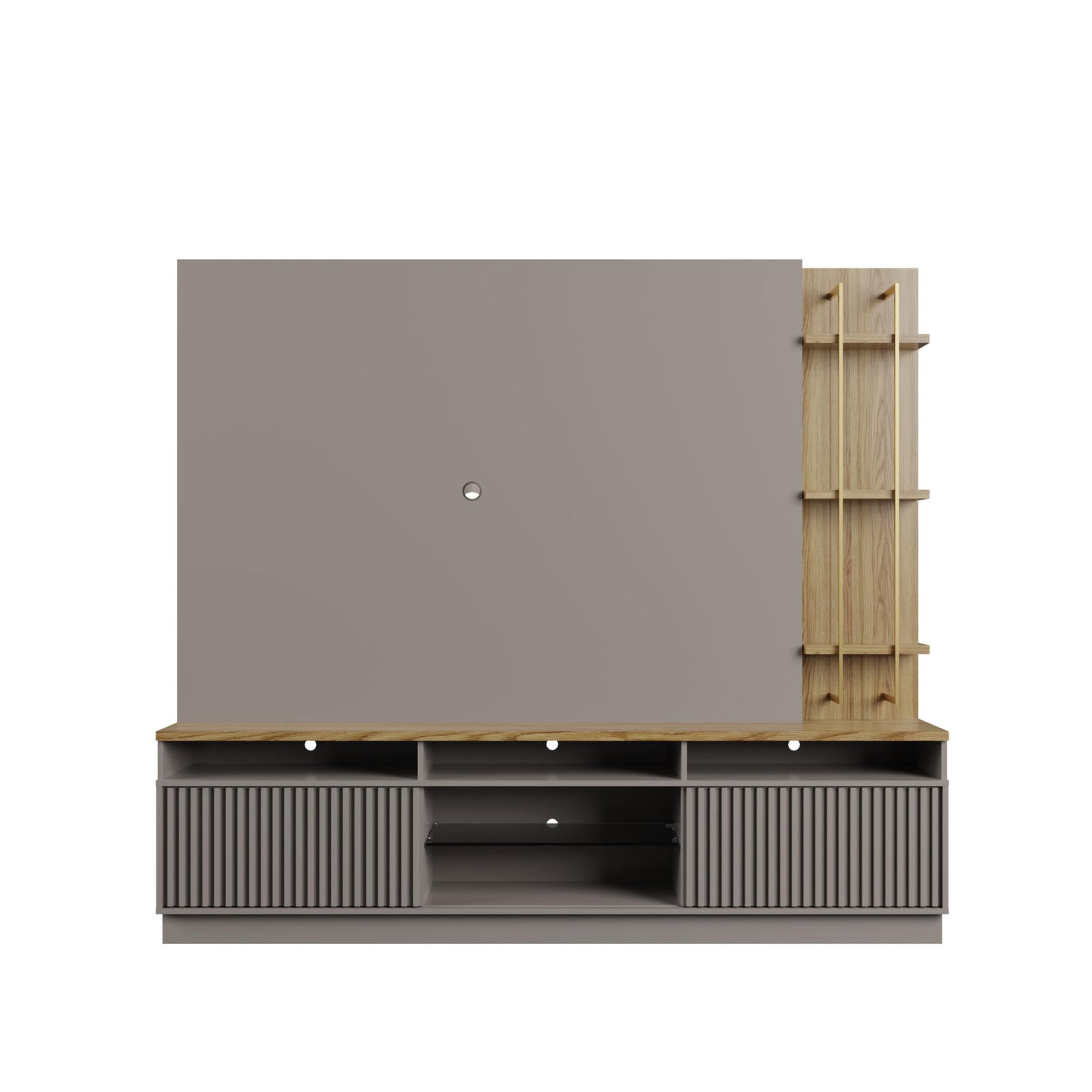 Manhattan Comfort Pomander 85.27" Free Standing Entertainment Center with Décor Shelves in Grey Gloss 402351