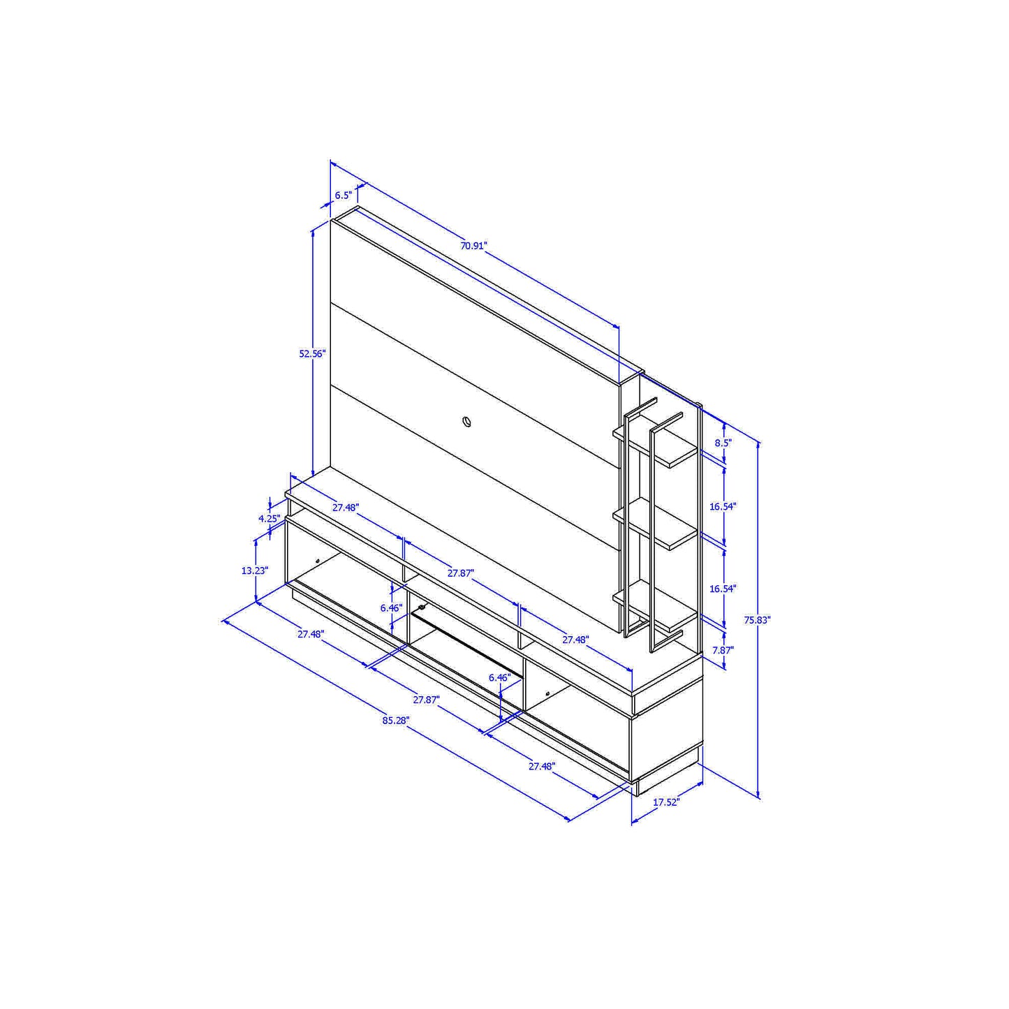 Manhattan Comfort Pomander 85.27" Free Standing Entertainment Center with Décor Shelves in Grey Gloss 402351