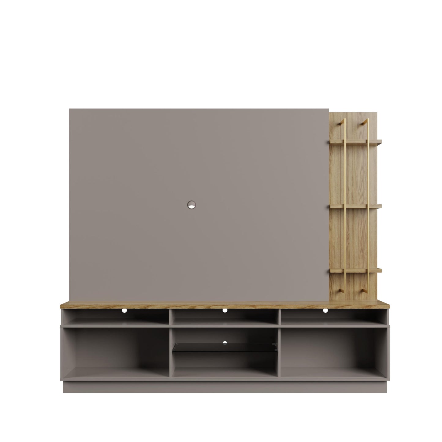 Manhattan Comfort Pomander 85.27" Free Standing Entertainment Center with Décor Shelves in Grey Gloss 402351
