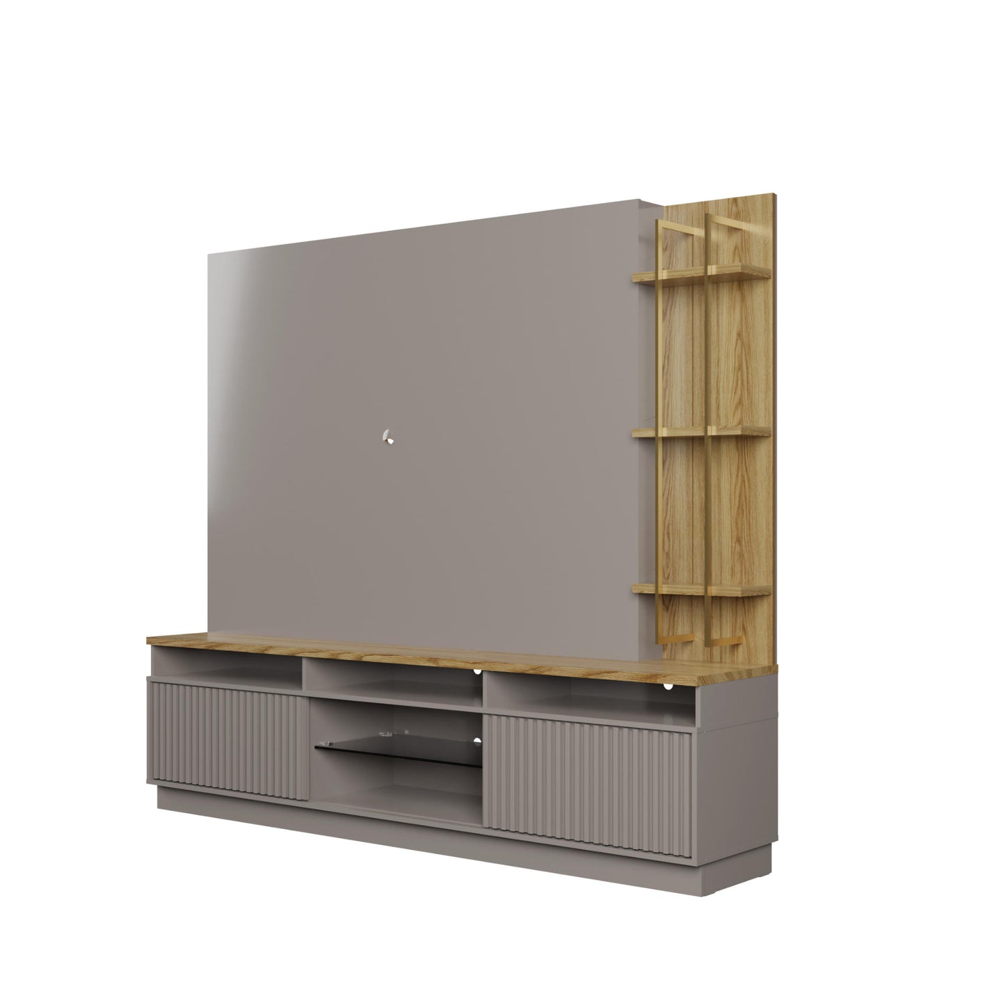 Manhattan Comfort Pomander 85.27" Free Standing Entertainment Center with Décor Shelves in Grey Gloss 402351