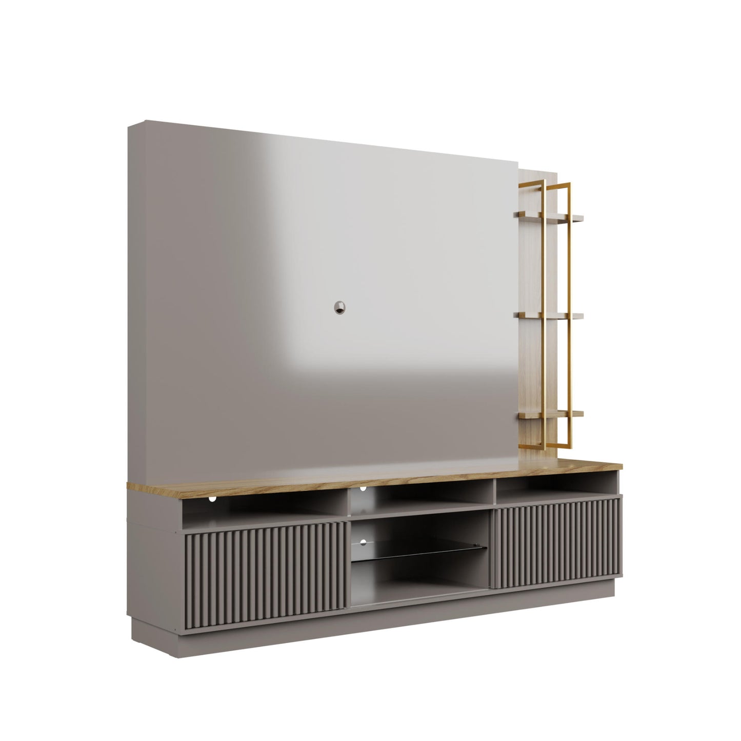 Manhattan Comfort Pomander 85.27" Free Standing Entertainment Center with Décor Shelves in Grey Gloss 402351